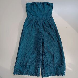 Anthropologie Greylin Womens Jumpsuit Green Tube Wide Leg Lace Crocheted Size M